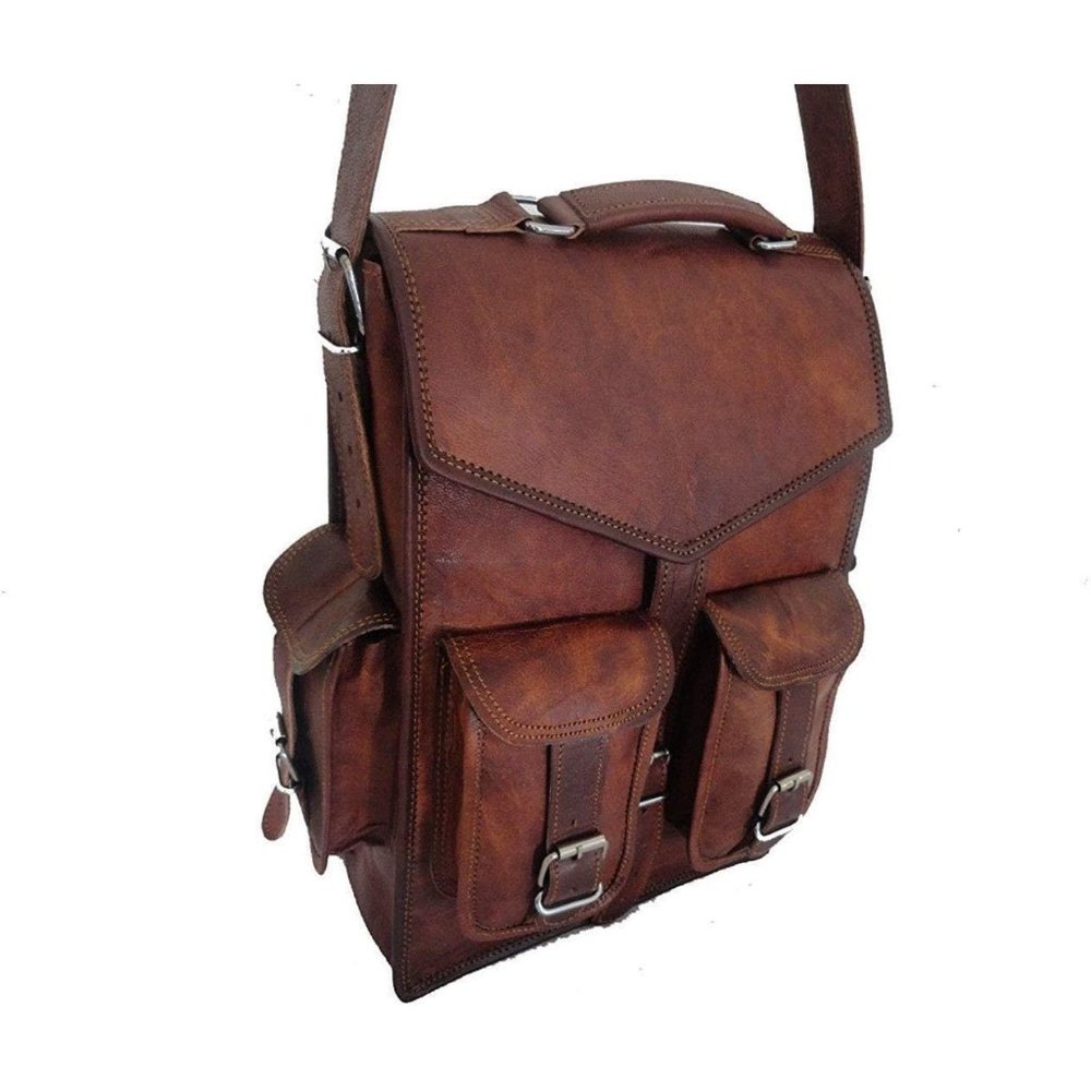 Top Grain Leather Backpack Laptop Messenger School Bag Rucksack Sling Men - Picture 4 of 6